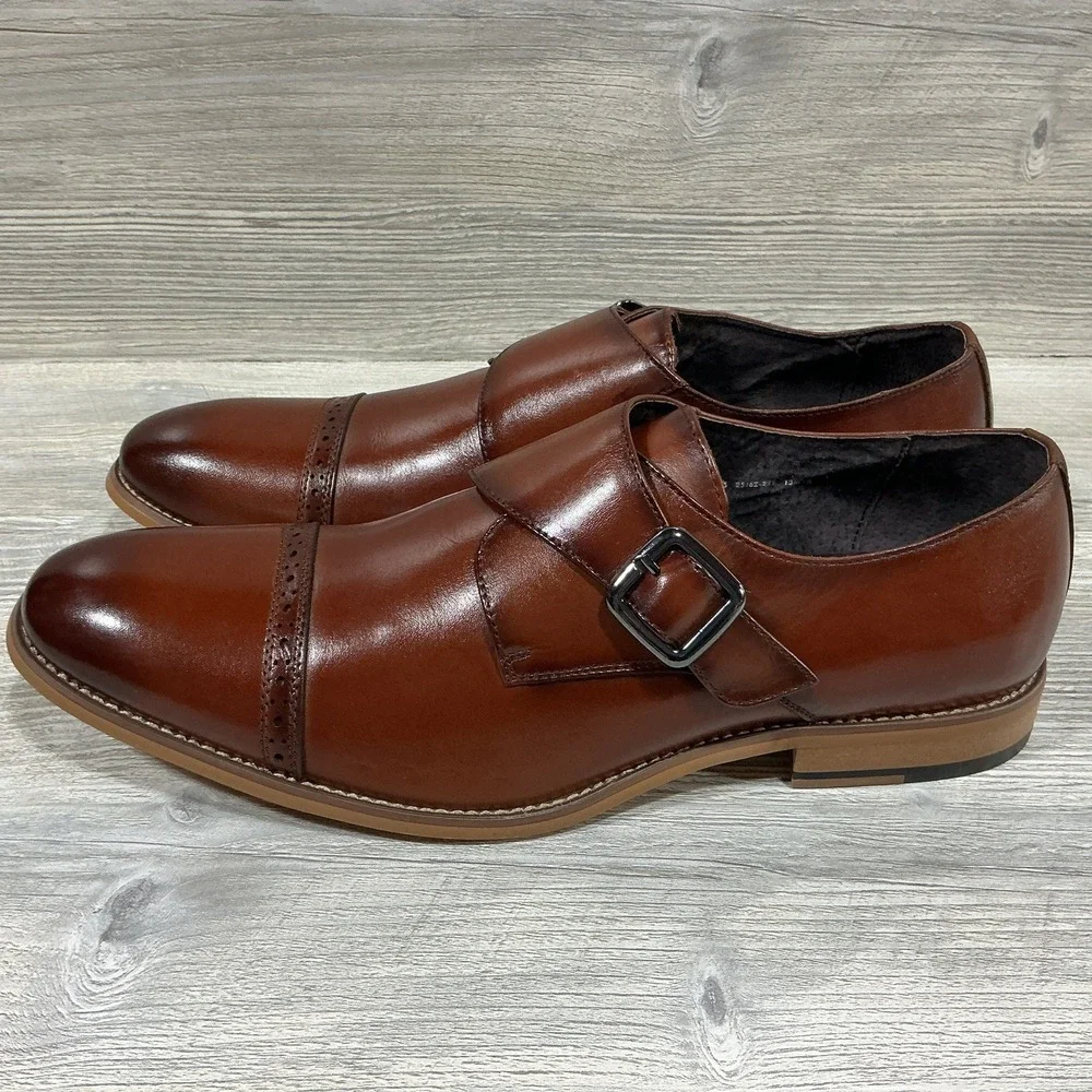 Stacy Adams Desmond Shoes Cap Toe Monk Strap Cognac Leather 25162-221 Men's 13 M